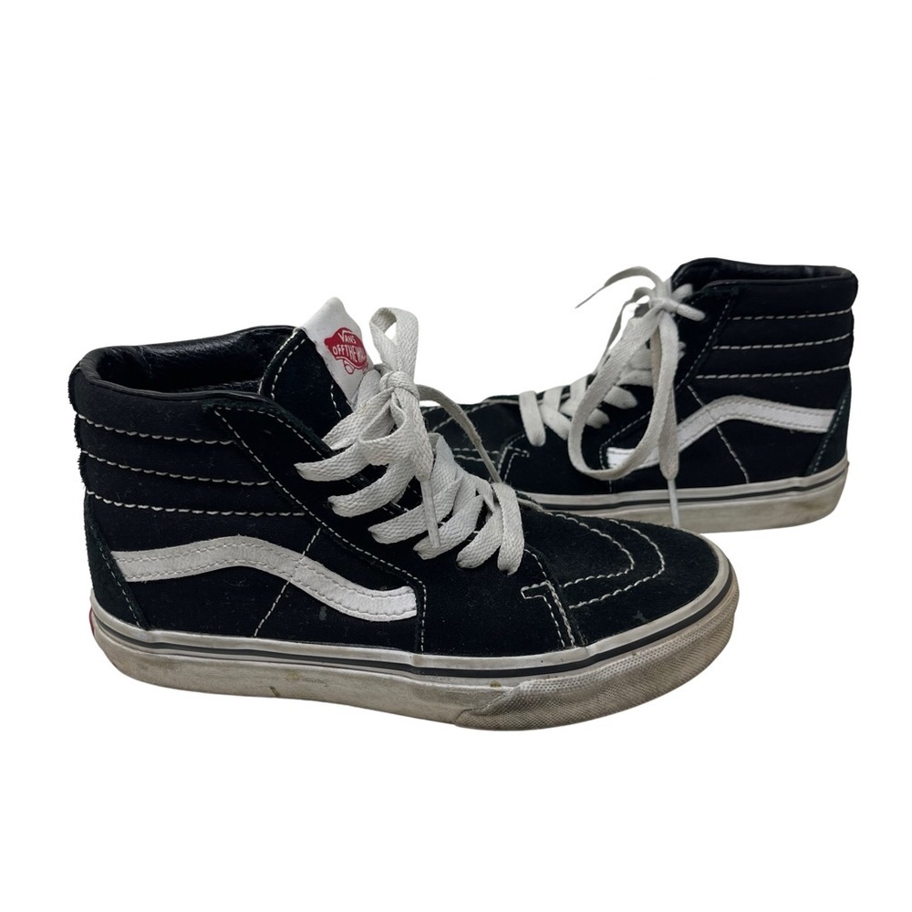 Vans kids high top black and white skateboard shoes sz 1.5